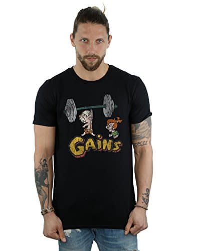 Image of the flintstones Men's Bam Bam Gains Distressed T-Shirt Small Black