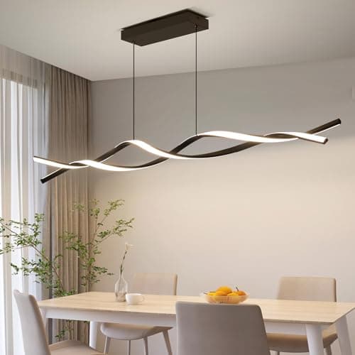 Image of Mikeru 150CM Wave Pendant Light, 10%-100% Dimmable, Remote Control for 3 Colors Light 3000K/4500K/6000K, Gold Kitchen Island Lights for Dining Room, Living Room
