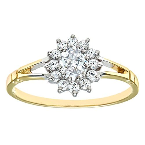 Image of Elegano 9ct Yellow & White Gold Women’s Ring – Oval Cubic Zirconia Cluster Border Ring Size O