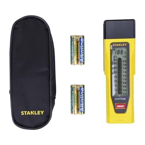 Image of STANLEY Moisture Meter with Two Detection Pins and LCD Screen Includes 4 x AAA Batteries 0-77-030