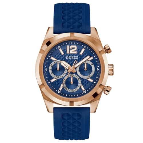 Image of GUESS Men's Watch Resistance Silicone, Rose Gold Blue