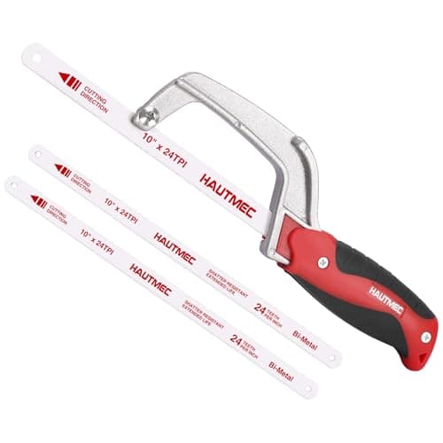 Image of HAUTMEC Compact Hacksaw, 250mm Junior Hacksaw with Bi-Metal HSS Blade, Lightweight Aluminium Frame, Small Hand Saw for Cutting Metal, Plastic, PVC & Wood, Ideal for Tight Spaces - HT0355