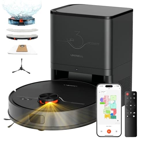Image of uninell Robot Vacuum Cleaner with Mop,Robotic Vacuum with 7000Pa Super Suction,180min runtime,3.5L Self-Empty Station,Lidar Navigation,APP/Remote/Voice Control,for Floors Carpets Pet Hairs,UR3