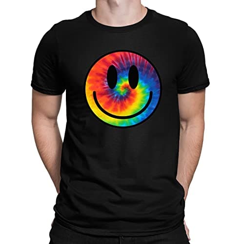 Image of Mens Tie Dye Happy Smile Face Acid Rave T-Shirt Black (M)
