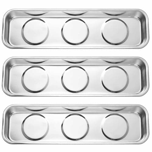 Image of 3 PcsMagnetic Trays for Nuts and Bolts, Magnetic Tool Tray Set, Stainless Steel Magnetic Parts Tray for Parts Socket Screws Metal Tools(8.9 x 2.56 in)