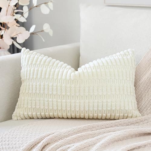 Image of Artscope Corduroy Set of 1 Cushion Cover 30x50 cm Super Soft Boho Striped Lumbar Pillow Covers Case Decorative Modern Cushion Covers for Sofa Couch Bedroom Car Decor Cream Beige