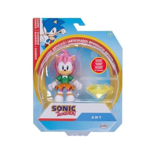 Image of Jakks Pacific Sonic The Hedgehog - Amy with Chaos Emerald Accessory, Toy Figure by Jakks Pacific, 13 cm Tall, Highly Poseable, Officially Licensed Sonic 3 Movie, Recommended Age 3+
