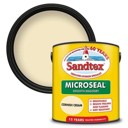 Image of Sandtex Microseal Exterior Smooth Masonry Paint | Cornish Cream 2.5L | Rainproof in 1 hour