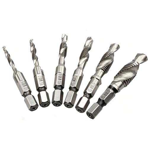Image of Anhoer Tap Drill Bit Set M3-M10, 6-Piece HSS Combination Drill and Tap Bits with 1/4" Hex Shank, 2-in-1 Metric Thread Drilling & Tapping Tool for Aluminium Copper Brass Sheet Metal Plastic, Silver