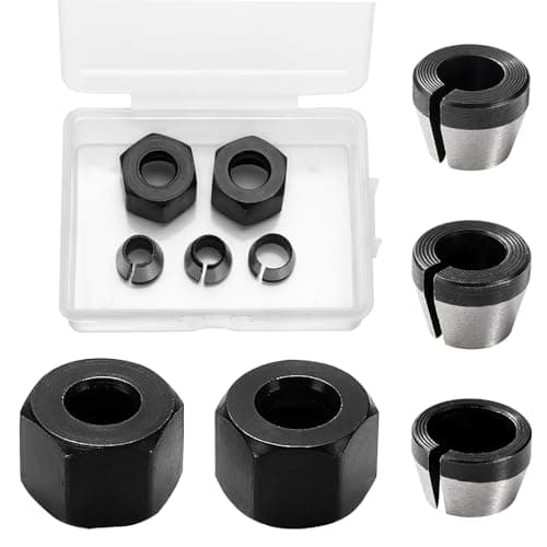 Image of VooGenzek 3 Pieces Router Collet Chuck, 6mm 6.35mm 8mm Steel Router Collet with 2 Screw Nut, for Woodworking Trimming Engraving Machine