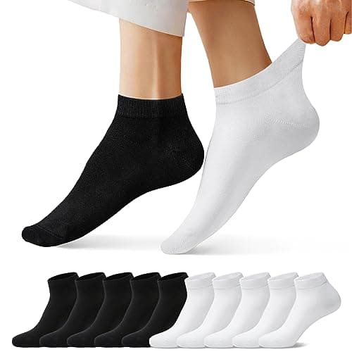 Image of FALARY Trainer Ankle Socks for Men Women 10 Pairs Sport Low short Black White 9-11
