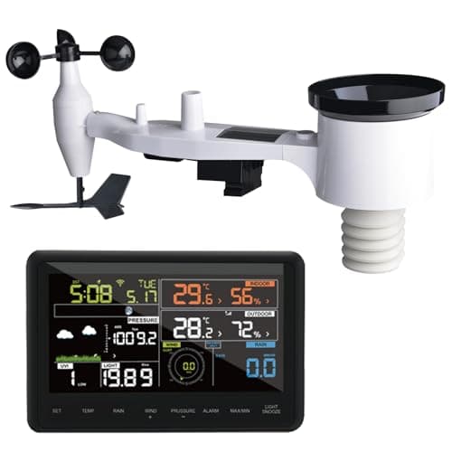 Image of ECOWITT WS2910 Weather Stations, Wireless Outdoor Solar Powered 7 in 1 Weather Station Sensor, WiFi Indoor Color LCD Display, Weather Alerts for Home Garden Farm 868 MHZ