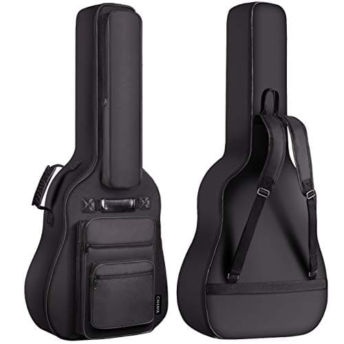 Image of CAHAYA CY0181 Guitar Bag Gig Bag Guitar Case 6 Front Pockets Waterproof with Music Stand Bag 10 mm Padded for 40 41 Inch Guitars, Black, Guitar Bag