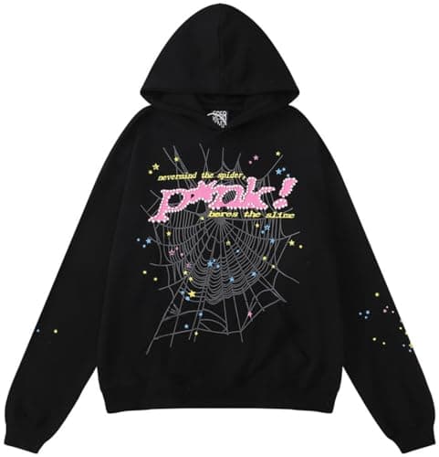 Image of Silver Basic 100% Cotton Spider Web Hoodie for Men/Women Worldwide Spider Web Prints Sweatshirt Spider Hoodie Y2K L,Black-1