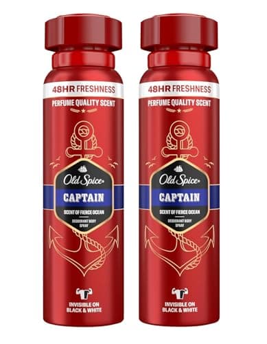 Image of Old Spice Captain Deodorant Body Spray For Men 150 ml, 48H Freshness, Invisible on Black & White, Pack of 2