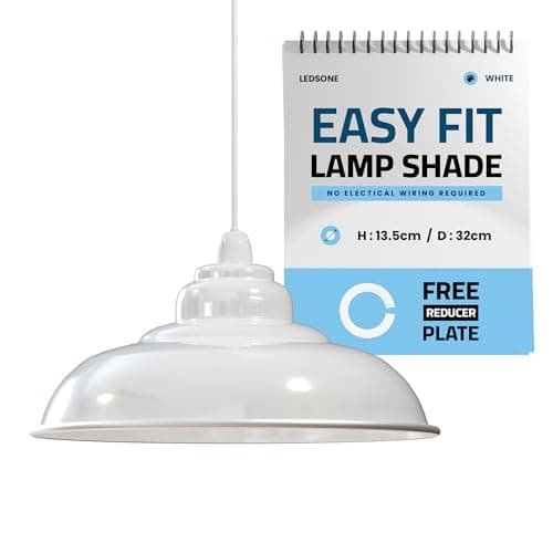 Image of LEDSone White Metal Ceiling Lamp Shade Easy Fit Light Pendant Modern Ceiling Lighting Shade for Bedroom Office Restaurant Industrial Replacement Light Shade Hanging Pendant (White Pack-1)