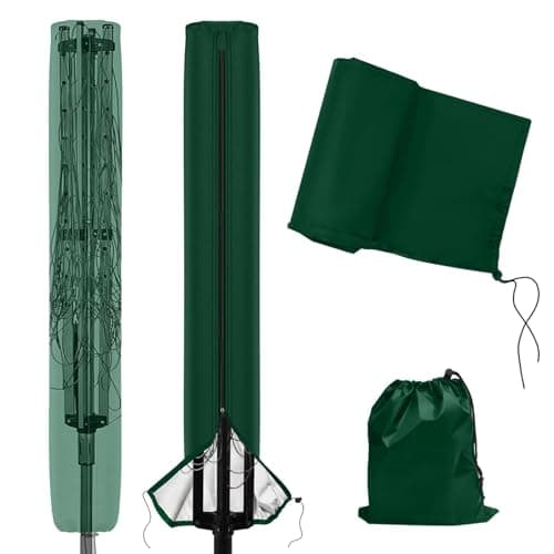 Image of Newthinking Rotary Washing Line Cover, 420D Heavy Duty Waterproof Rotary Dryer Cover with Zip for Rotary Clothes Line, 168x16x16cm, Green