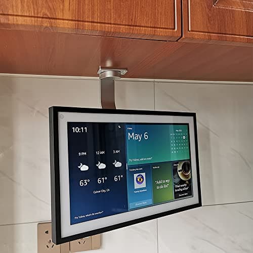 Image of Under-Cabinet Mount for Amazon Echo Show 15 Keeps Echo Off The Counter and Turns Side to Side，Ceiling or Under-Cabinet Mount Silver 026-02 UK