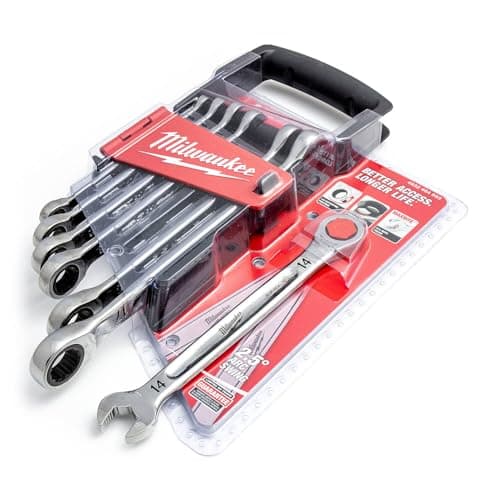 Image of Milwaukee 932464993 Max Bite Ratcheting Metric Combination Spanner Set, 7 Piece, Red