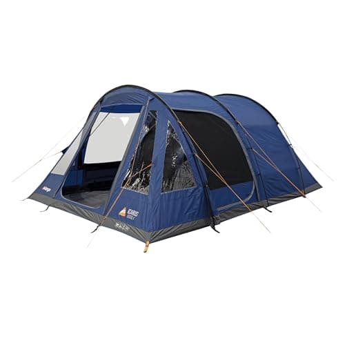 Image of Vango Icarus 500 Deluxe 5 Man Family Tent with 2 Bedrooms & Porch Area, Waterproof, Easy to Pitch, Tunnel Design, Ideal for Family Camping Trips & Festivals, 2000mm HH (Blue)