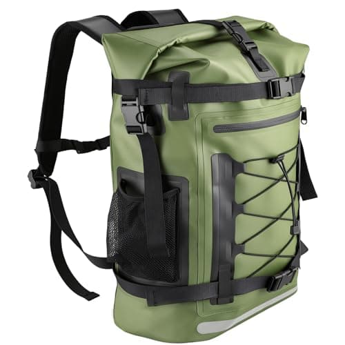 Image of XREE 40L Dry Bag, Roll-Top Waterproof Bag Heavy Duty Waterproof Backpack for Boating, Kayaking, Hiking, Kayaking, Canoeing, Fishing, Rafting, Swimming, Camping, Water Sports (Military Green)