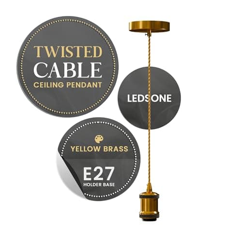 Image of LEDSone Green Brass Vintage Pendant Light E27 1m Twisted Braided Cable Ceiling Lamp Holder Kit Adjustable Hanging Light for Kitchen Island, Dining Room, Bar, Café & Loft Lighting
