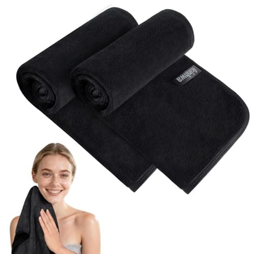 Image of KinHwa Microfibre Black Hand Towels for Bathroom Abosorbent Soft Small Guest Towels Thick Face Towels 30cm x 50cm Fast Drying Hand Towel for Kitchen, Spa, Gym 2pack