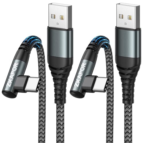 Image of ZKAPOR USB C Charger Cable [2Pack 1M], Right Angle USB C Cable Fast Charging Nylon Type C Charger Lead Compatible with iPhone 16/15 Pro Max, Samsung Galaxy S23 S22, Note, Huawei P40 P30, Google Pixel