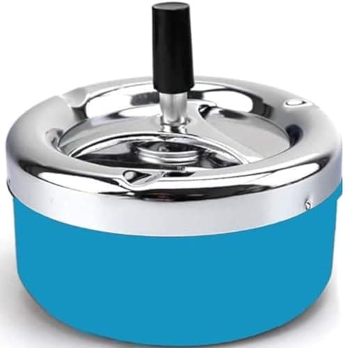 Image of OrionMart Stainless Steel Tabletop Push Down Cigarette Spinning Ashtray with Lids | Windproof and Odor Free Cool Ashtray | For Home Indoors and Outdoors