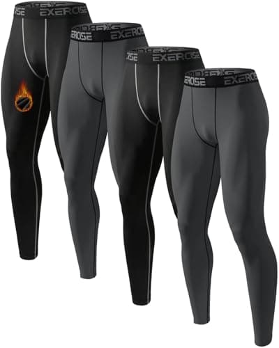 Image of Orrfreer 4 Pack Men's Thermal Underwear Trousers Long Johns Fleece Lined Thermal Leggings Warm Compression Pants Base Layer Leggings for Ski Running Outdoors Black/Charcoal/Black/Charcoal XXL