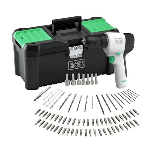 Image of Black & Decker Reviva Drill Kit 12V with 80 PC Accessories 12.5 Storage Eco Toolbox REVDD12ASTB-GB