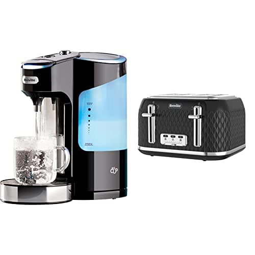Image of Breville HotCup Hot Water Dispenser with 3 KW Fast Boil and Variable Dispense, 2.0 Litre, Gloss Black [VKJ318] & Curve 4-Slice Toaster with High Lift and Wide Slots | Black & Chrome [VTT786]