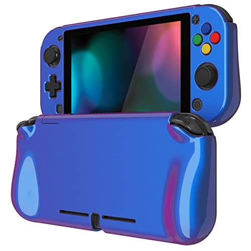Image of playvital ZealProtect Glossy Protective Case for Nintendo Switch Lite, Hard Shell Ergonomic Grip Cover for Switch Lite w/Screen Protector & Thumb Grip Caps & Button Caps - Chameleon Purple Blue