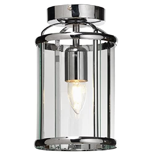 Image of Britalia Polished Chrome & Clear Glass Panel Vintage Round Lantern Flush Ceiling Light | 16cm Diameter | 1 x ES E27 Lamp Required | UK Approved | Retro Semi Flush