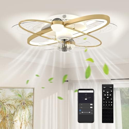 Image of HOMCOM Ceiling Fans with Lights and Remote & App Control, 62 cm Modern LED Ceiling Fan Light with 3 Colour Temperatures, 6 Speed, Timer, Dimmable, Quiet Reversible DC Motor, for Bedroom, Gold Tone
