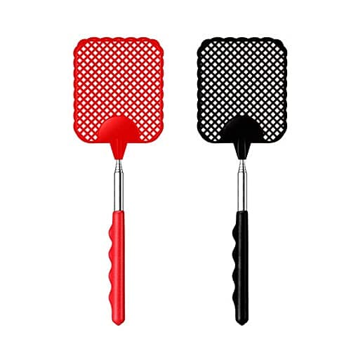 Image of iZhuoKe Extendable Fly Swatters 2 Pack,Strong Fly Killer with Stainless Steel Telescopic Handle28.5cm to 75 cm,Manual Fly Swat Pest Control for Indoor Outdoor Mosquito Wasp Bug Insect(Black & Red)