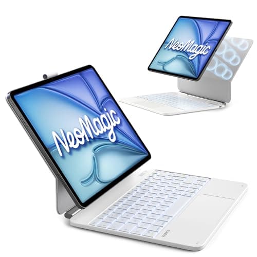 Image of Inateck NeoMagic Magnetic Keyboard Case for iPad Air 13 inch M4 2026/M3/M2, iPad Pro 12.9 inch 6/5/4/3 Gen, Large Multi-Touch Trackpad, LED Power Display, 7 Color Backlight, with Pencil Holder, White