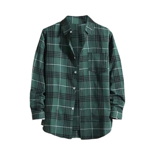 Image of Generic Men's Gingham Check Shirt Button Down Classic Long Sleeve Regular Fit Plaid Casual Shirt Green Size L