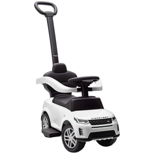 Image of AIYAPLAY Land Rover Discovery Licensed Ride On Car, 2-in-1 Baby Push Car with Removable Push Handle, Foot to Floor Slider with Storage, Protective Guardrail, for Toddlers 18-36 Months, White