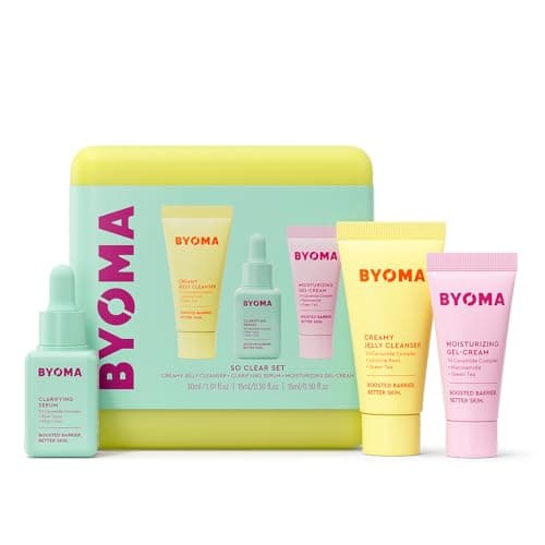 Image of BYOMA So Clear Set - Barrier Repair Skincare Set for Acne Prone Skin (30ml, 15ml, 15ml) Creamy Jelly Cleanser, Clarifying Face Serum and Gel-Cream Moisturiser - Unclogs Pores, Targets Blemishes