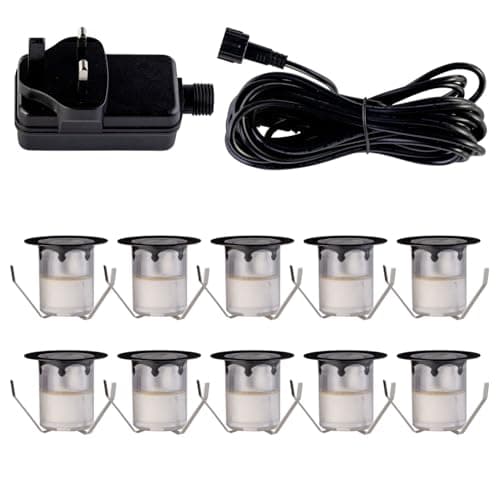 Image of firstchoicelighting Set of 10-30mm LED Decking Plinth Ground Light Kit, Black Bezel, Warm White 3000K, IP67 Waterproof Recessed Outdoor Garden Bathroom Kitchen