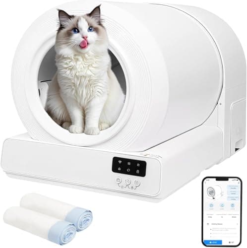 Image of Self Cleaning Cat Litter Tray 85L, APP Controlled Automatic Litter Box with 9 Safety Sensors,Odorless, Extra Large Smart Robot Tray with Mat and 2 Rolls Litter Bag