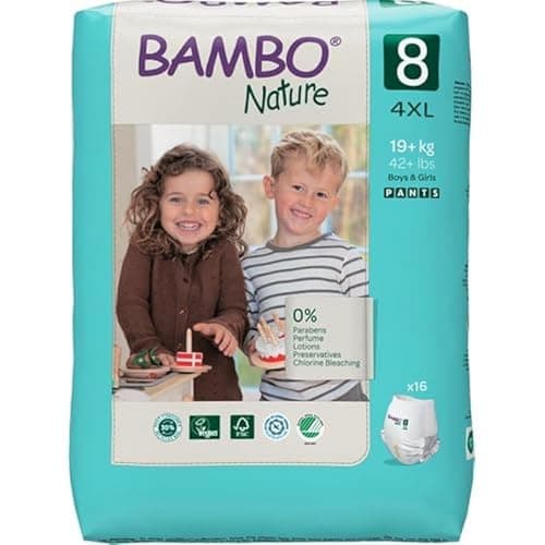 Image of Bambo Nature Size 8 (19+kg) Training Pants, Pack of 16 Size 8 Nappy, Soft and Secure Pull-Up Pants for Ultimate Comfort and Enhanced Protection, Eco-Labelled Disposable Nappy