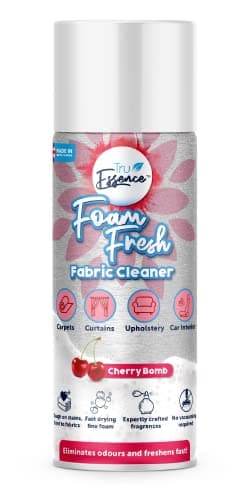 Image of TruEssence Carpet Cleaner Shampoo Floor Cleaner Stain Remover Foam Car Upholstery Cleaner - Neutralises Odours, Deep Cleans, Antibacterial Spray - Powerful Foam Shampoo 400ml (Cherry) Made in the UK