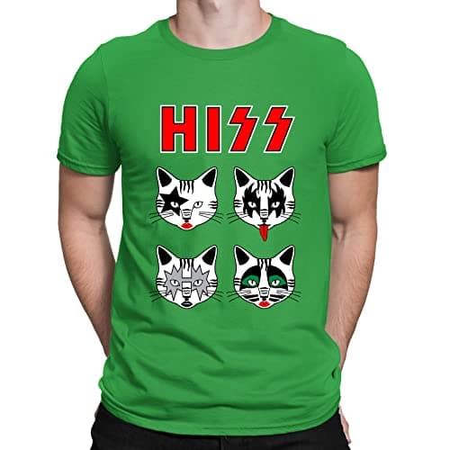 Image of Mens Hiss Kiss Cats Kittens Rock Funny Parody T-Shirt Green (XXL)