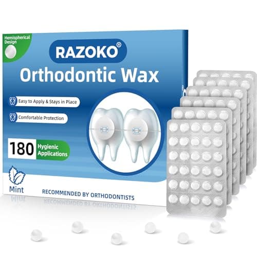 Image of RAZOKO Orthodontic Wax for Braces - 180 Dental Wax Dots, Mint Flavor | Hygienic Individual Wraps, Strong Adhesion for Brackets & Wires​