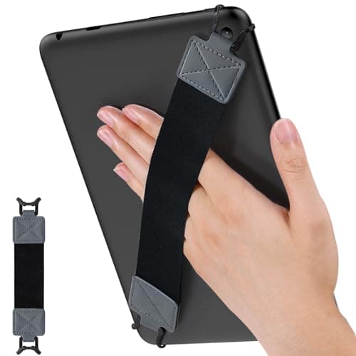 Image of MoKo Security Hand-Strap for 9-11 Inch tablet, iPad/iPad Pro/iPad Air/Kindle Fire HD/Samsung, High-elasticity Versatile Hand Strap Lightweight Finger Grip Holder, Black Belt, Space Gray