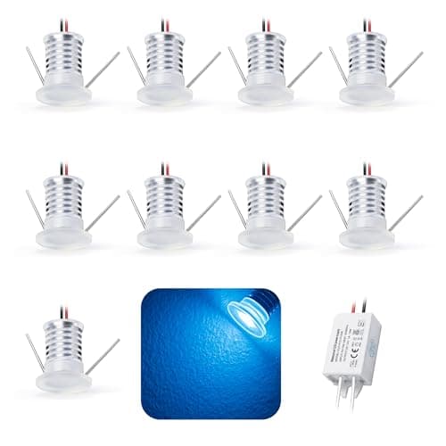 Image of kpslucerna 9pcs 12V 1W Mini LED Downlight, IP65 Water Resistant Small Recessed Spotlight RGB, 15mm Round Plinth Spot Light Cabinet Showcases Displays Wall Stair Kitchen Bathroom (Blue Light)
