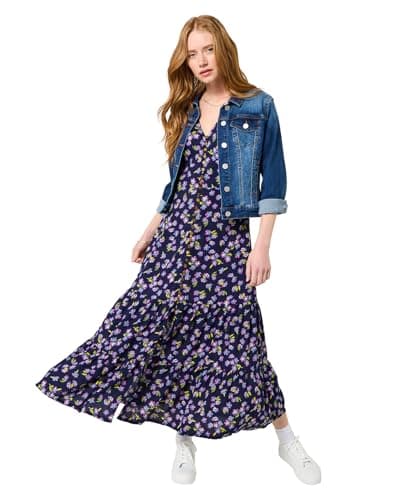 Image of Joe Browns Women's Dark Vintage Floral Puff Sleeve V-Neck Midi Dress, Navy, 10
