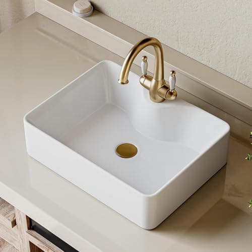 Image of Eridanus Countertop Basin, Rectangular Ceramic Bathroom Vessel Sink, 480 x 370 x 135 mm, Gloss White, with Tap Hole, Modern Vanity Wash Basin
